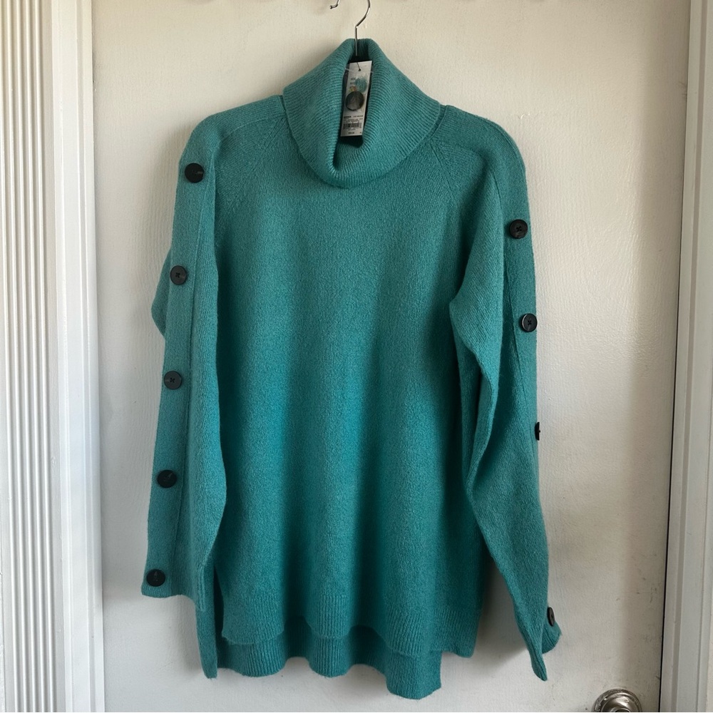 Apt. 9 Soft Teal Cowl Neck Women’s Sweater w Button Accents Size M  NWT